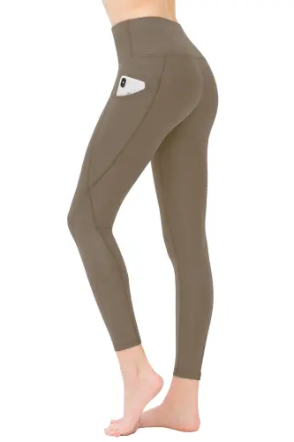 Спортивные леггинсы для женщин темно-хаки с высокой талией и двумя карманами 