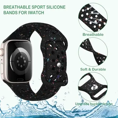 Спортивные ремешки, совместимые с Apple Watch Band 38mm 40mm 41mm 42mm 44mm 45mm 49mm для женщин и мужчин, переработанные пластиковые дышащие мягкие ремешки iWatch для iWatch Series 9 8 7 6 5 4 3 2 1 Ultra SE Ultra 2 - 3