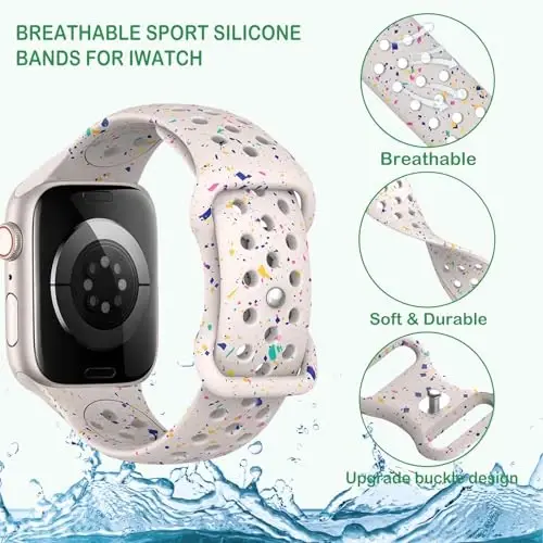 Спортивные ремешки, совместимые с Apple Watch Band 38mm 40mm 41mm 42mm 44mm 45mm 49mm для женщин и мужчин, переработанные пластиковые дышащие мягкие ремешки iWatch для iWatch Series 9 8 7 6 5 4 3 2 1 Ultra SE Ultra 2 - 3