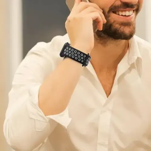 Спортивные ремешки, совместимые с ремешком Apple Watch 38 мм 40 мм 41 мм 42 мм 44 мм 45 мм 49 мм для женщин и мужчин, переработанные пластиковые дышащие мягкие ремешки iWatch для iWatch Series 9 8 7 6 5 4 3 2 1 Ultra SE Ultra 2 - 6