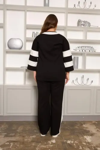 Спортивный костюм большого размера с лентой, черный - 7