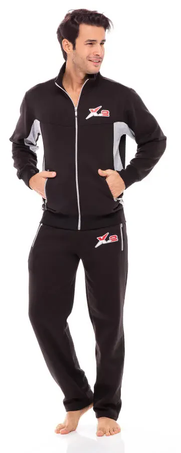 Спортивный костюм X-2 Mens Athletic Full Zip Fleece Tracksuit Jogging Sweatsuit серый с черными вставками, размер XL - 4