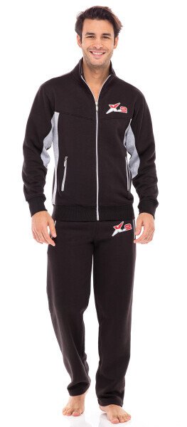 Спортивный костюм X-2 Mens Athletic Full Zip Fleece Tracksuit Jogging Sweatsuit серый с черными вставками, размер XL - 6