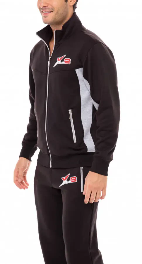 Спортивный костюм X-2 Mens Athletic Full Zip Fleece Tracksuit Jogging Sweatsuit серый с черными вставками, размер XL - 7