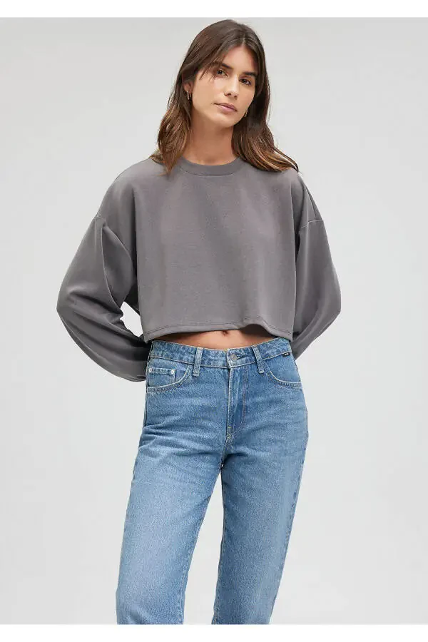 Спортивный свитер Sporty Lux Tencel Tm с круглым вырезом серого цвета 1s10061-70122 - 15