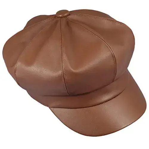 Sportmusies 8 Panels Newsboy Caps for Women, PU Leather Cabbie Painter Hat Gatsby Ivy Beret Cap - 2