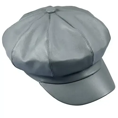Sportmusies 8 Panels Newsboy Caps for Women, PU Leather Cabbie Painter Hat Gatsby Ivy Beret Cap - 2