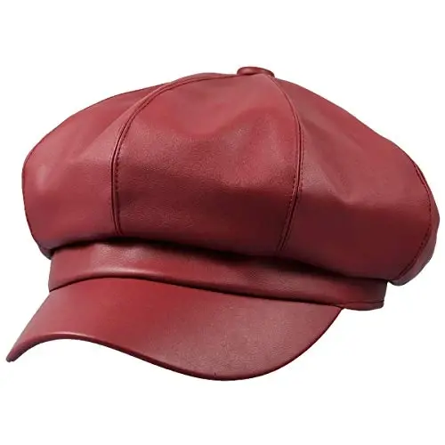 Sportmusies 8 Panels Newsboy Caps for Women, PU Leather Cabbie Painter Hat Gatsby Ivy Beret Cap 