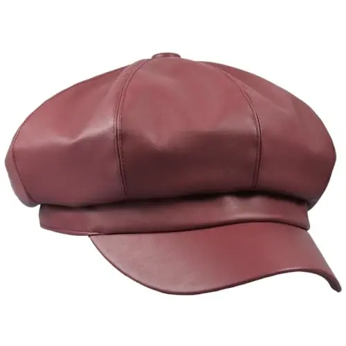 Sportmusies 8 Panels Newsboy Caps for Women, PU Leather Cabbie Painter Hat Gatsby Ivy Beret Cap - 3