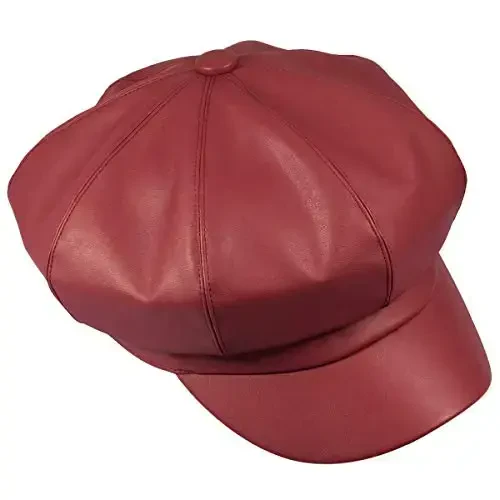 Sportmusies 8 Panels Newsboy Caps for Women, PU Leather Cabbie Painter Hat Gatsby Ivy Beret Cap - 2