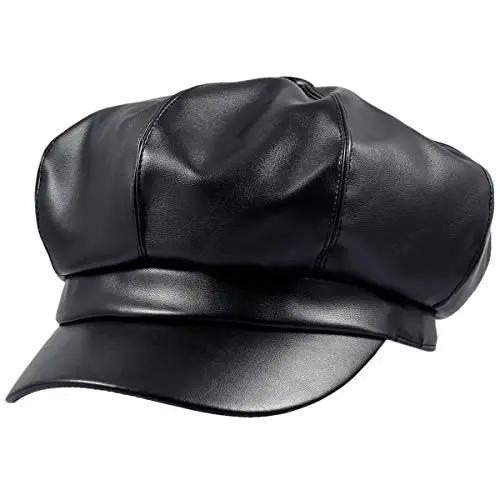 Sportmusies 8 Panels Newsboy Caps for Women, PU Leather Cabbie Painter Hat Gatsby Ivy Beret Cap - 1