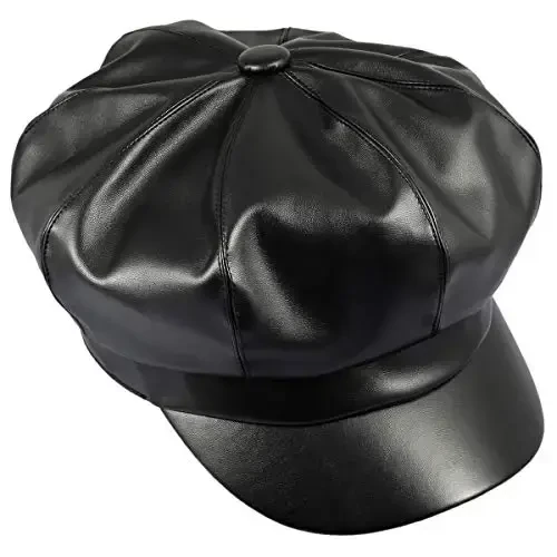 Sportmusies 8 Panels Newsboy Caps for Women, PU Leather Cabbie Painter Hat Gatsby Ivy Beret Cap - MODAZONE (1)