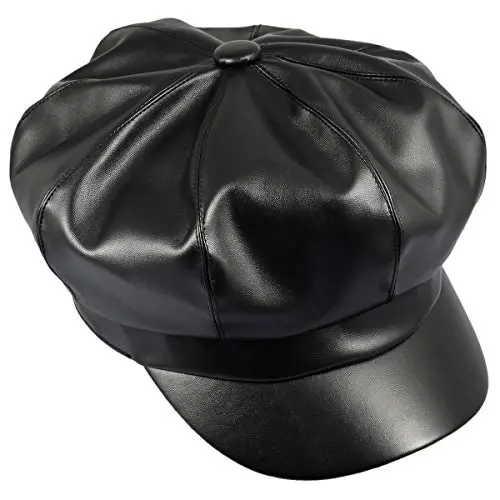 Sportmusies 8 Panels Newsboy Caps for Women, PU Leather Cabbie Painter Hat Gatsby Ivy Beret Cap - 2