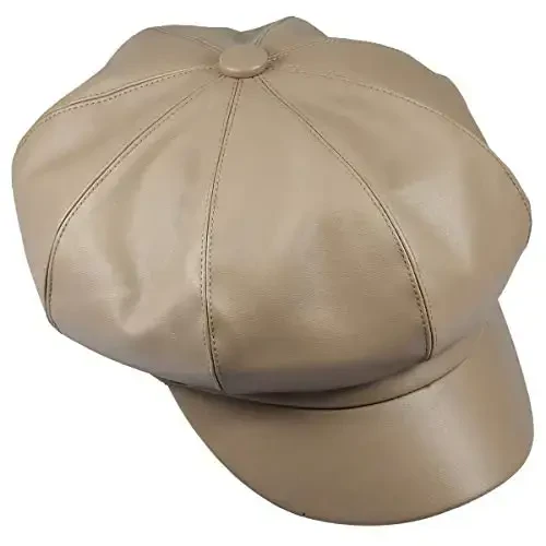 Sportmusies 8 Panels Newsboy Caps for Women, PU Leather Cabbie Painter Hat Gatsby Ivy Beret Cap - MODAZONE (1)