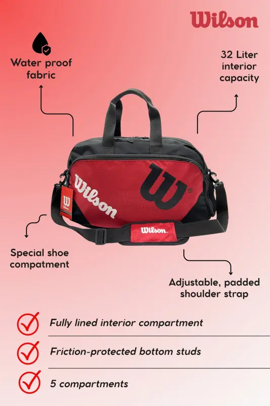 Sports And Travel Bag Black Red Hand Luggage - 8
