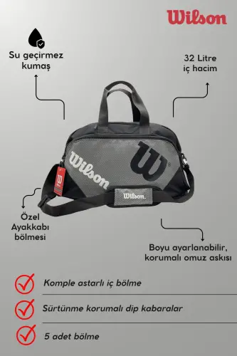 Sports Bag with Shoe Compartment Grey Gym and Travel Bag - Grey - 4