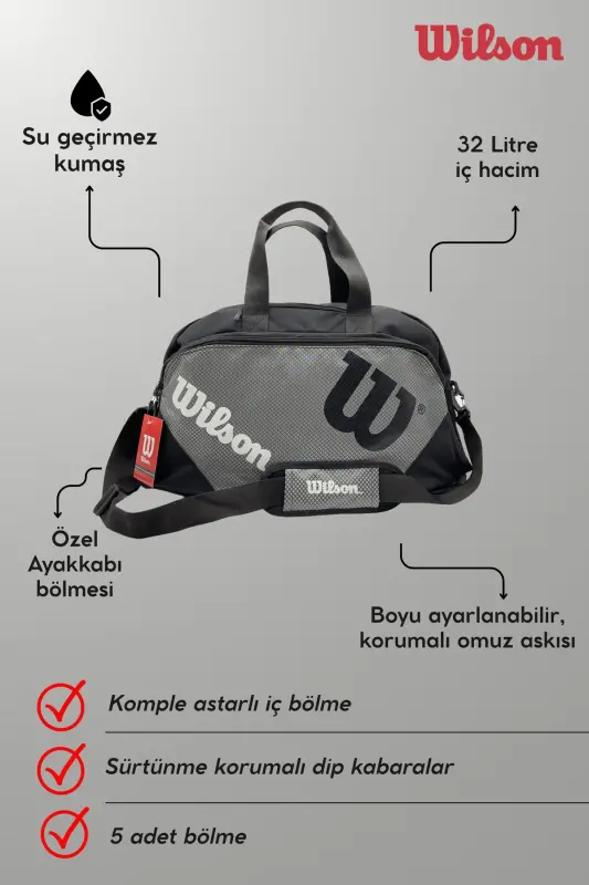 Sports Bag with Shoe Compartment Grey Gym and Travel Bag - Grey - 4