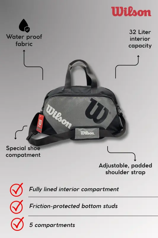 Sports Bag with Shoe Compartment Grey Gym and Travel Bag - Grey - 5
