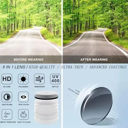 SPOSUNE Erkaklar va ayollar uchun polarizatsiyalangan velosiped ko'zoynaklari, UV400 himoyasi Beysbol, yugurish, baliq ovlash, ot minish uchun sport quyoshdan saqlaydigan ko'zoynaklar - 6
