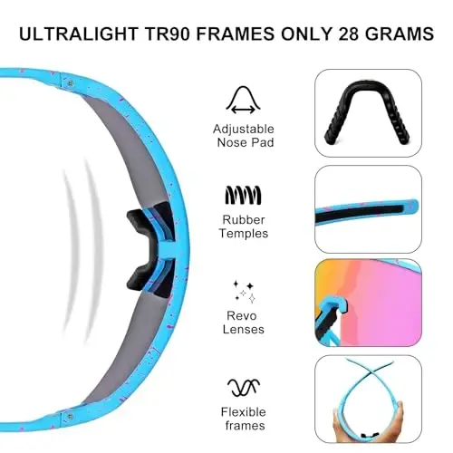 SPOSUNE Polarized Cycling Glasses for Men Women, UV400 Protection Sports Sunglasses for Baseball Running Fishing Riding - 4