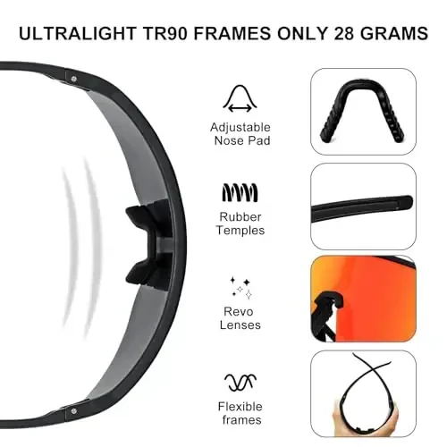 SPOSUNE Polarized Cycling Glasses for Men Women, UV400 Protection Sports Sunglasses for Baseball Running Fishing Riding - 5