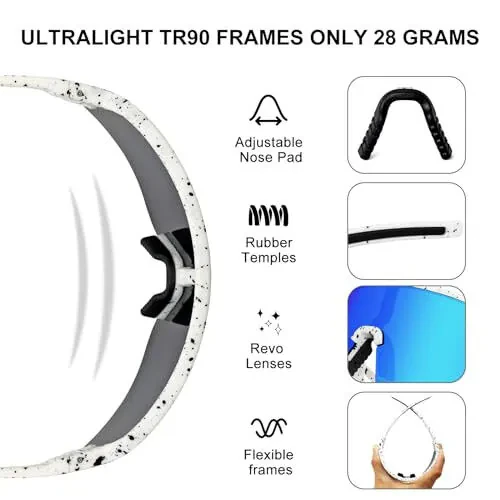 SPOSUNE Polarized Cycling Glasses for Men Women, UV400 Protection Sports Sunglasses for Baseball Running Fishing Riding - 2