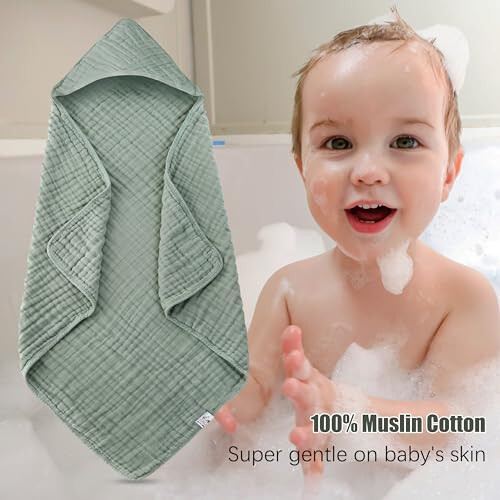 Spotted Play 2 Pack Hooded Baby Towels - 100% Muslin Cotton for Newborns, Infants, Toddlers - Large 32x32Inch Size - Highly Absorbent and Essential for Newborn Care, Green and Grey - 44