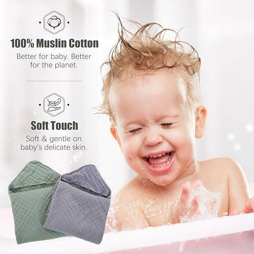 Spotted Play 2 Pack Hooded Baby Towels - 100% Muslin Cotton for Newborns, Infants, Toddlers - Large 32x32Inch Size - Highly Absorbent and Essential for Newborn Care, Green and Grey - 49