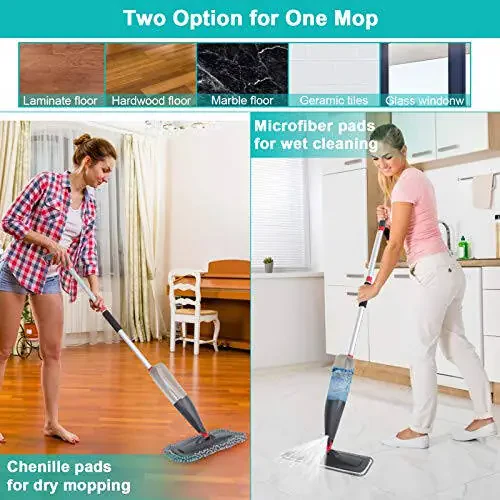 Spray Mop for Floor Cleaning with 3pcs Washable Pads - Wet Dry Microfiber Mop with 800 ml Refillable Bottle for Kitchen Wood Floor Hardwood Laminate Ceramic Tiles Floor Dust Cleaning - 5