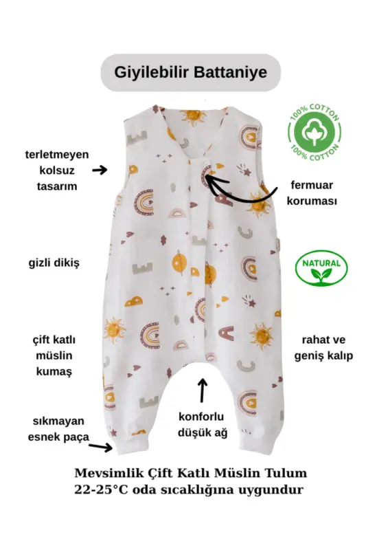 Spring Children's Sleeping Bag, Organic Cotton Muslin Baby Sleeping Bag, Double Layer Sleeveless Sleepsuit - 7