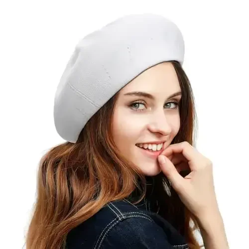 Spring Summer Beret All-Match Hat Fashion Painter Hat for Adults (White) - 4