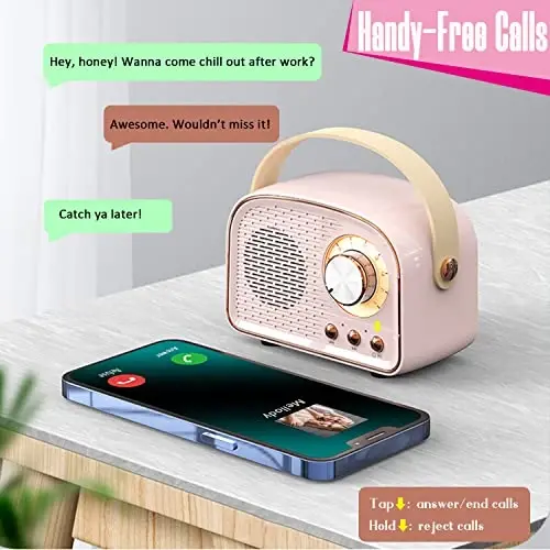 SpringFlora Retro Bluetooth Speaker, Cute Mini Portable Wireless Speaker with TWS for Home Outdoor Travel, Vintage Decor, Gifts for Girls, Teens, Women Pink - 6