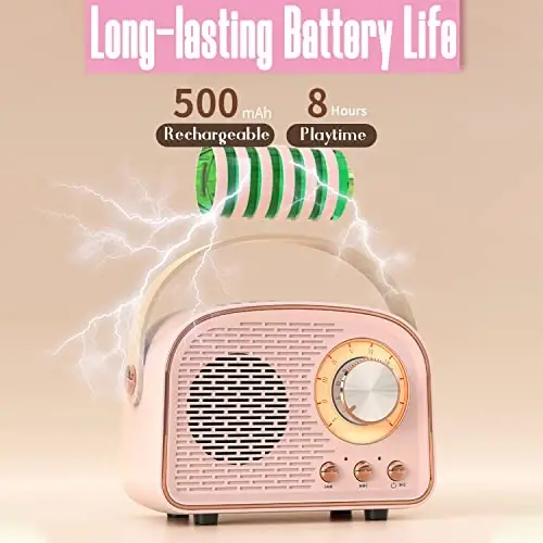 SpringFlora Retro Bluetooth Speaker, Cute Mini Portable Wireless Speaker with TWS for Home Outdoor Travel, Vintage Decor, Gifts for Girls, Teens, Women Pink - 7