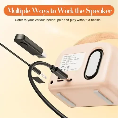 SpringFlora Retro Bluetooth Speaker, Cute Mini Portable Wireless Speaker with TWS for Home Outdoor Travel, Vintage Decor, Gifts for Girls, Teens, Women Light Pink - 6