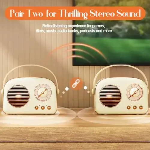SpringFlora Retro Bluetooth Speaker, Cute Mini Portable Wireless Speaker with TWS for Home Outdoor Travel, Vintage Decor, Gifts for Girls, Teens, Women Light Pink - 7