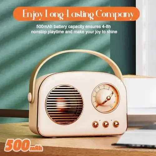 SpringFlora Retro Bluetooth karnay, yoqimli Mini ko'chma simsiz karnay TWS bilan uyda tashqi sayohat uchun, Vintage dekor, Qizlar, o'smirlar, ayollar uchun sovg'alar Bej - 5