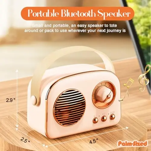 SpringFlora Retro Bluetooth karnay, yoqimli Mini ko'chma simsiz karnay TWS bilan uyda tashqi sayohat uchun, Vintage dekor, Qizlar, o'smirlar, ayollar uchun sovg'alar Bej - 2