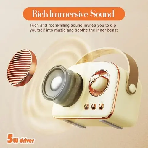 SpringFlora Retro Bluetooth karnay, yoqimli Mini ko'chma simsiz karnay TWS bilan uyda tashqi sayohat uchun, Vintage dekor, Qizlar, o'smirlar, ayollar uchun sovg'alar Bej - 3