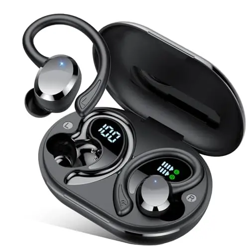 sprtoybat Wireless Earbuds, 2025 New Bluetooth 5.4 Headphones Sport Earphones with 68Hrs Playtime LED Display ENC Noise Cancelling Mic, IPX7 Waterproof Over Ear Ear Buds with Hook for Sports/Running - SPRTOYBAT