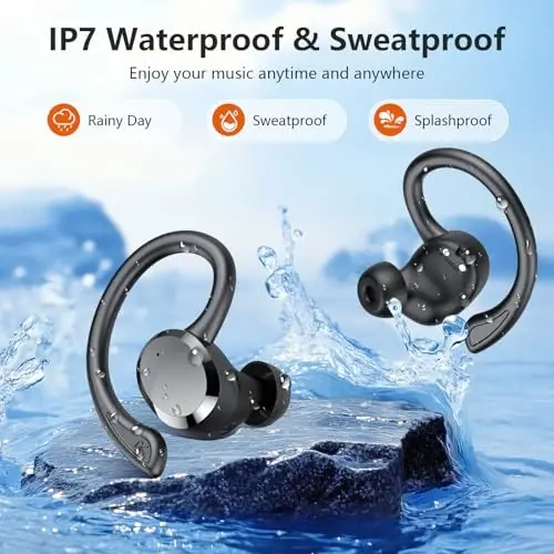 sprtoybat Wireless Earbuds, 2025 New Bluetooth 5.4 Headphones Sport Earphones with 68Hrs Playtime LED Display ENC Noise Cancelling Mic, IPX7 Waterproof Over Ear Ear Buds with Hook for Sports/Running - 4