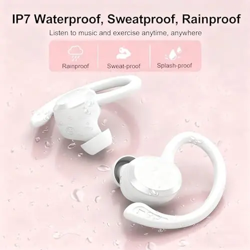 sprtoybat Wireless Earbuds, 2025 New Bluetooth 5.4 Headphones Sport Earphones with 68Hrs Playtime LED Display ENC Noise Cancelling Mic, IPX7 Waterproof Over Ear Ear Buds with Hook for Sports/Running - 6
