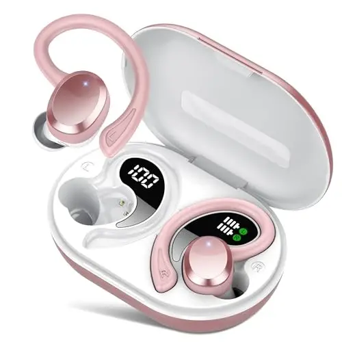 sprtoybat Wireless Earbuds, 2026 New Bluetooth 5.4 Headphones Sport Earphones with 68Hrs Playtime LED Display ENC Noise Cancelling Mic, IPX7 Waterproof Over Ear Ear Buds with Hook for Sports/Running - 1