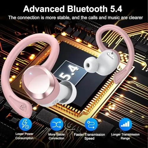 sprtoybat Wireless Earbuds, 2026 New Bluetooth 5.4 Headphones Sport Earphones with 68Hrs Playtime LED Display ENC Noise Cancelling Mic, IPX7 Waterproof Over Ear Ear Buds with Hook for Sports/Running - 3
