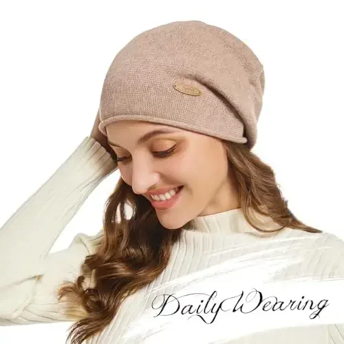 spxkd Slouchy Knit Beanie Hats for Women Winter Warm CasModazoneere Knitted Wool Hats Soft Ski Cap Ladies Beanies Chemo Hat - 4