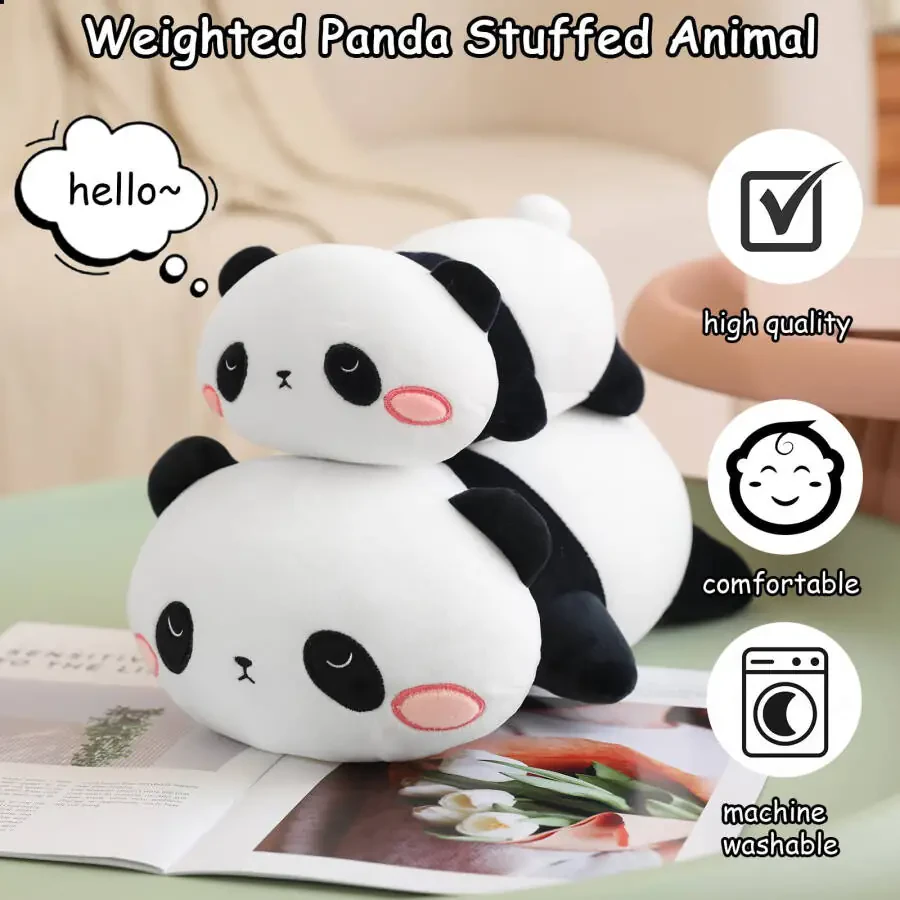 SQEQE Weighted Panda Plush Cute Soft Pillow Toy Gift for Kids 23.6 Inch, 3.1 lbs - 3