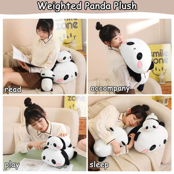 SQEQE Weighted Panda Plush Cute Soft Pillow Toy Gift for Kids 23.6 Inch, 3.1 lbs - 6