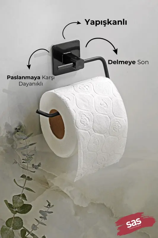 Square Adhesive Open Toilet Paper Holder WC Paper Holder Black Ks-001 - 2