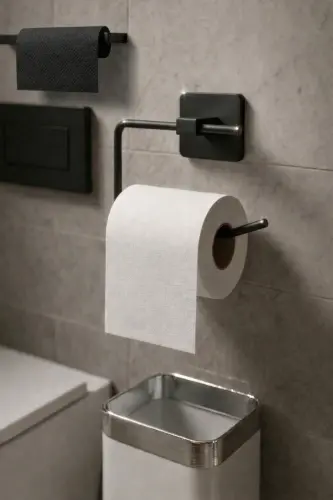 Square Adhesive Open Toilet Paper Holder WC Paper Holder Black Ks-001 - 5
