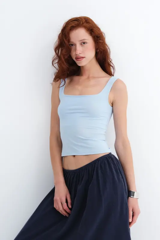 Square Collar Tank Top A1560-W13 - Baby Blue - 1