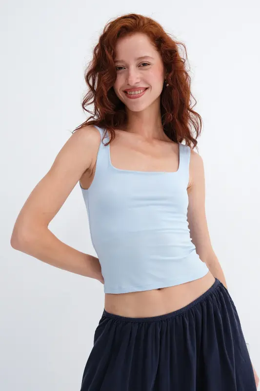 Square Collar Tank Top A1560-W13 - Baby Blue - 2